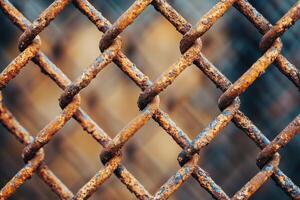 Close up of an aged rusted metal chain link fence photo