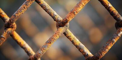 Close up photograph of a rusty metal chain link fence photo