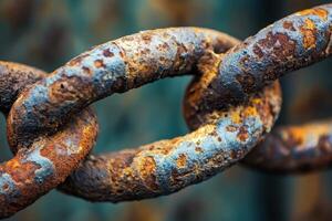 Close up of a heavily rusted chain with aged texture photo