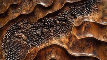 Abstract bronze art featuring textured surface and organic shapes photo