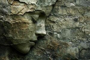Profile of a woman merges with the rough texture of rock photo