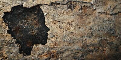 Profile of a head revealed through crumbling wall surface photo