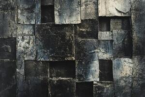 An abstract composition of dark textured squares and rectangles photo