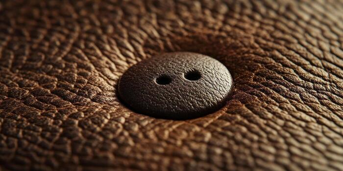 Detailed macro shot of a two hole button on leather photo