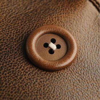 Close up shot of a brown button on leather surface photo