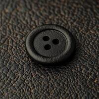 Dark brown button with three holes rests on leather surface photo