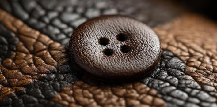Close up of a brown button on textured material photo