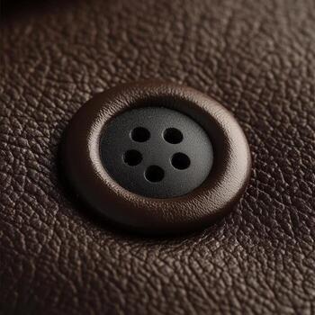 Brown four hole button affixed on textured brown leather surface photo
