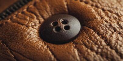 Detailed close up of a brown leather buttoned garment photo