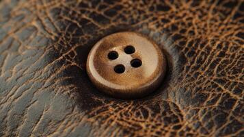 Close up of a brown button on cracked leather photo