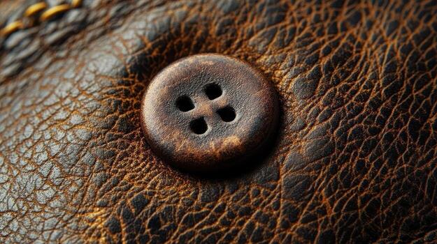 A detailed close up of a button on leather material photo