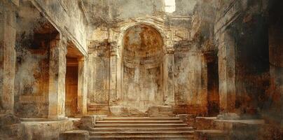 Ancient ruins display intricate architecture of stone and faded grandeur photo