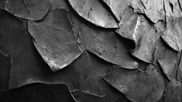 Abstract sculptural wall art featuring overlapping metallic textured elements photo