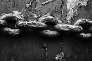 Old metal chain against a severely weathered wall backdrop photo