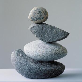 Stacked stones display balance and calmness on a neutral backdrop photo