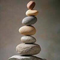 Stacked zen stones demonstrate balance against a gradient background photo