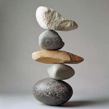 Stacked rocks in balance displaying zen equilibrium and harmony photo