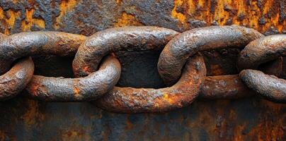 Weathered metal chain displays substantial rust accumulation and oxidation photo