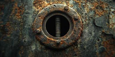 Close up of a corroded metal hatch with bolts photo