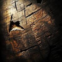 Close up reveals intricate carvings on weathered wood surface photo