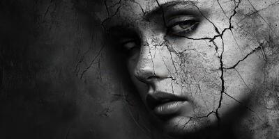 Portrait of a woman with cracked skin and dark background photo