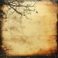 Silhouette tree branch against a textured golden background art photo