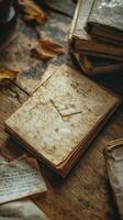 Stack of aged papers with an antique look and feel photo