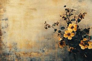 Floral arrangement with yellow flowers against a textured background photo