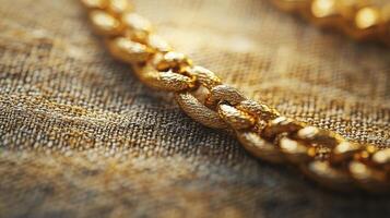 Macro shot of a thick gold chain on textile photo