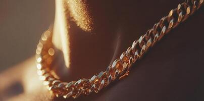 Golden cuban link chain displayed on a neck with glow photo