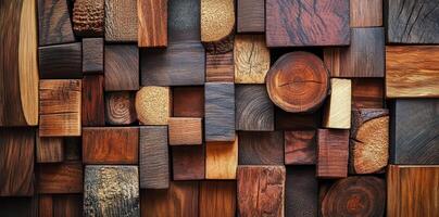 Variety of different sized wooden blocks arranged in a grid photo