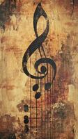 Black treble clef and music notes on a vintage background photo