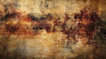 Grungy textured background featuring antique musical sheet notes displayed photo