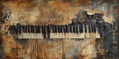 A decaying piano keyboard amidst an abstract textured background photo