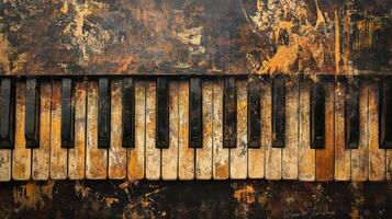 Distressed piano keys artwork with black and gold abstract background photo
