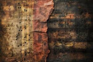 Distressed antique paper featuring faded and aged musical notation photo