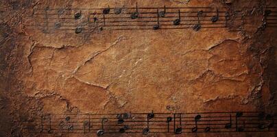 Distressed music sheet shows age and creates textured background photo