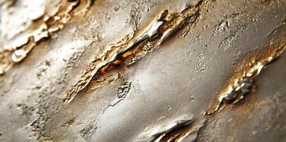 Metal surface shows patterns of golden liquid flowing over it photo