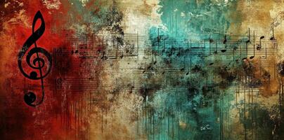 Abstract music composition art with treble clef and notes photo