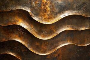 Abstract textured background shows copper colored metallic waves pattern photo