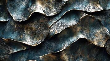Abstract design features overlapping metallic forms with textured surfaces photo