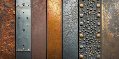 Various textured and colored metallic panels display industrial design photo