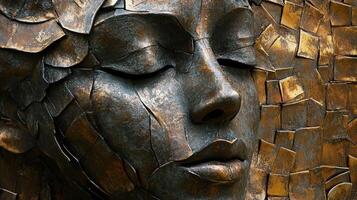 Close up of a bronze woman statue with closed eyes photo