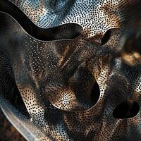 Perforated metallic sculpture with flowing curves and intricate detail photo