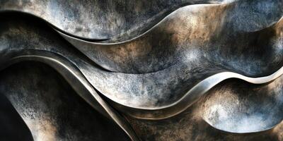 Abstract waves of textured metallic material flow across the image photo
