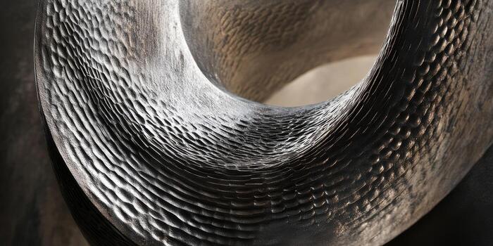 Textured metallic loop with a rough surface reflects light photo