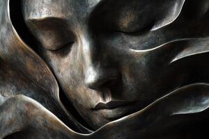 Sculptural face of a serene woman with eyes closed photo