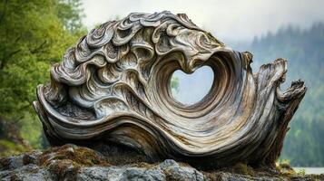 Nature created a driftwood heart on a mossy rock photo