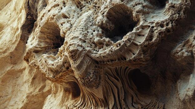 Eroded rock formation displays intricate textures and complex structures photo
