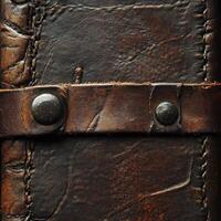 Close up of a well worn leather satchel fastener photo